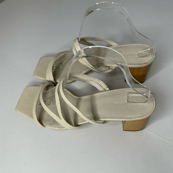 VINCE Elita 50mm Strappy Leather Slide Sandals Cream square toe womens US 10 - Picture 4 of 7